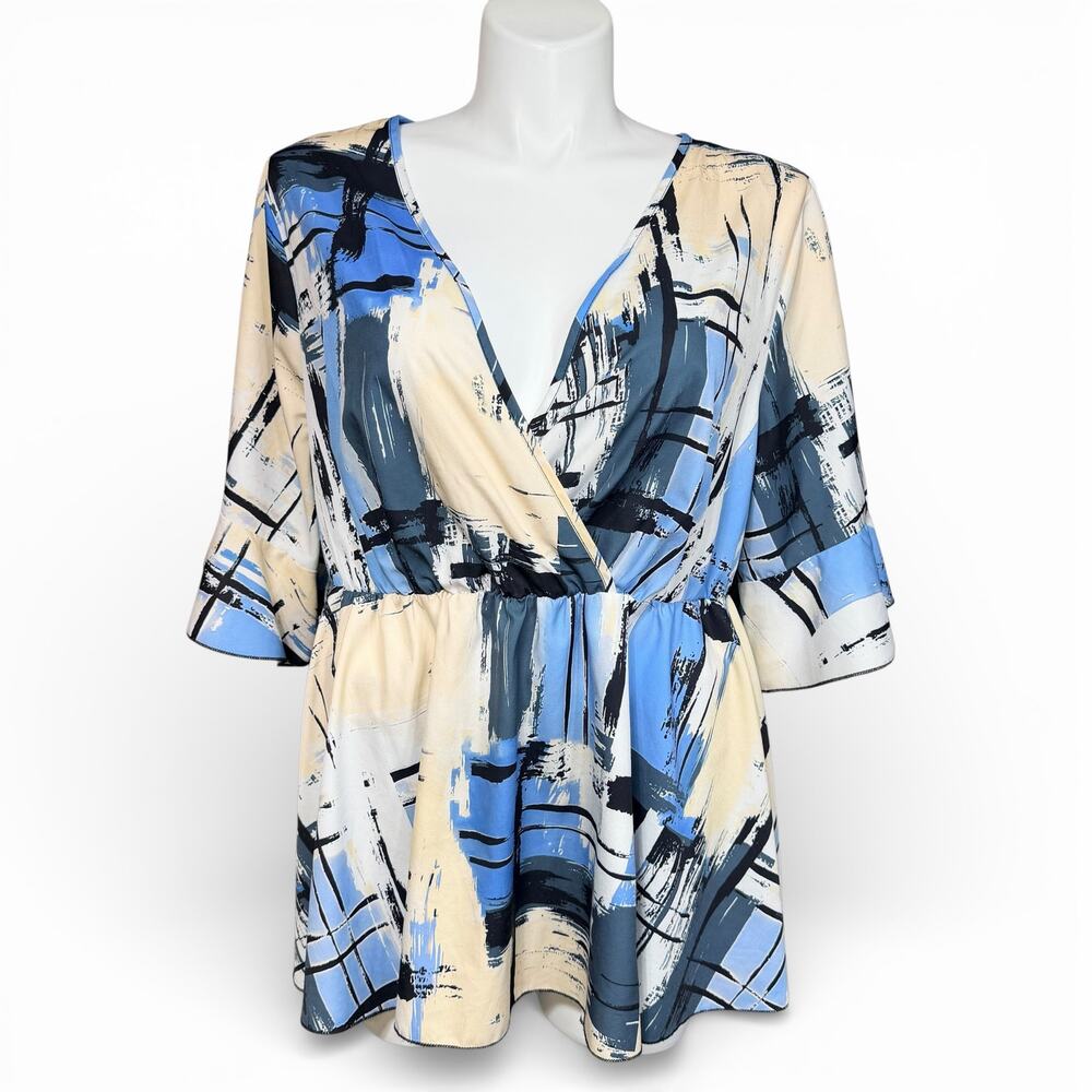 SHEIN Curve Womens Peplum Top Blouse Shirt Empire Waist Ruffle Half Sleeve 3XL